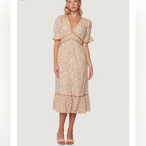 NWT Lost + Wander Yellow Spring Sunrise Floral Midi Dress L